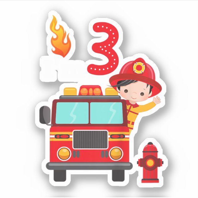 Sticker Je suis 3e anniversaire Boy Fire Engine Truck Todd (Devant)