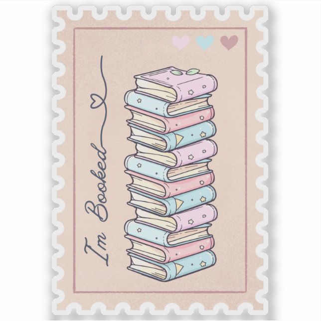 Sticker Je suis Booked beau style timbre (Devant)
