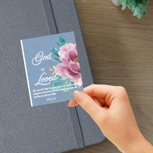 Sticker Jean 3:16 Dieu si aimé Blue Floral Bible Verse