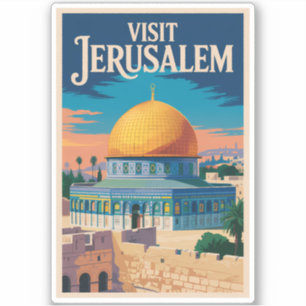 Sticker Jérusalem Israël Illustration Voyage Art Vintage