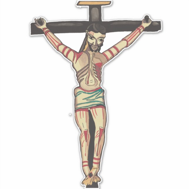 Sticker Jésus Christ Croix Crucifixion aquarelle art (Devant)