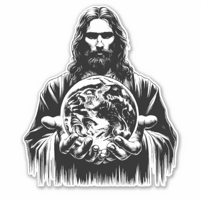 Sticker Jésus Christ Holding Le monde Art illustration (Devant)