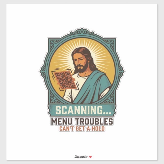 Sticker Jésus Code QR flou ne scannera pas Menu Humour Tec (Feuille)