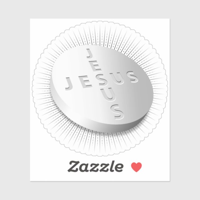 Sticker Jesus Cures Pill Tablet Christian Starburst Croix (Feuille)