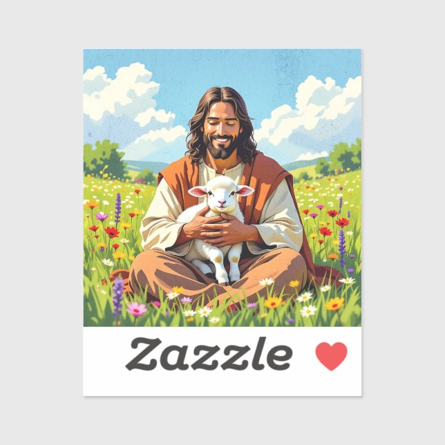 Sticker Jesus holding a Lamb | Religious Christian (Feuille)