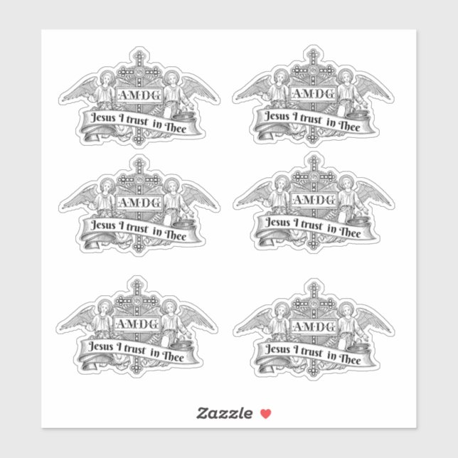 Sticker Jésus Je fais confiance aux anges religieux AMDG (Feuille)