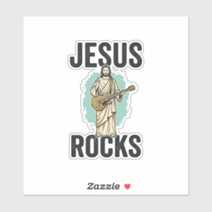Sticker Jésus joue de la guitare gravure chrétienne vintag