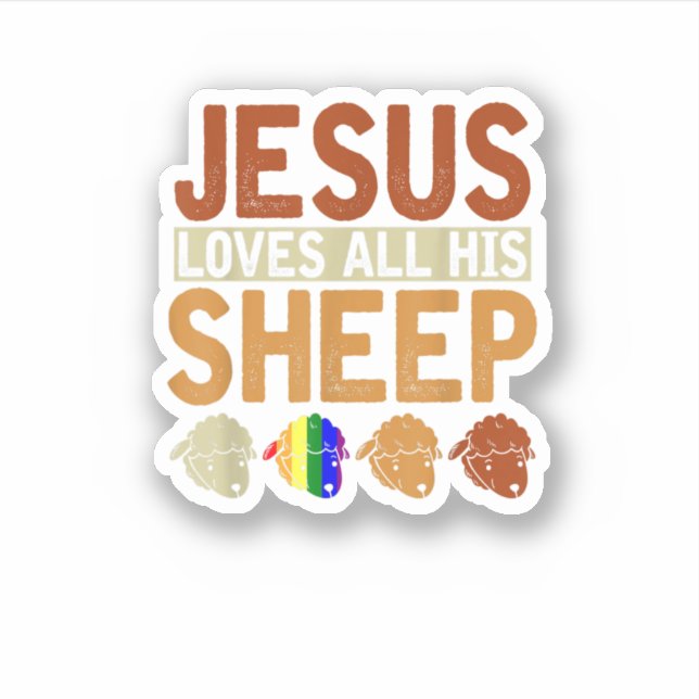 Sticker Jésus Loves All His Sheep Christianity Rainbow Lgb (Devant)