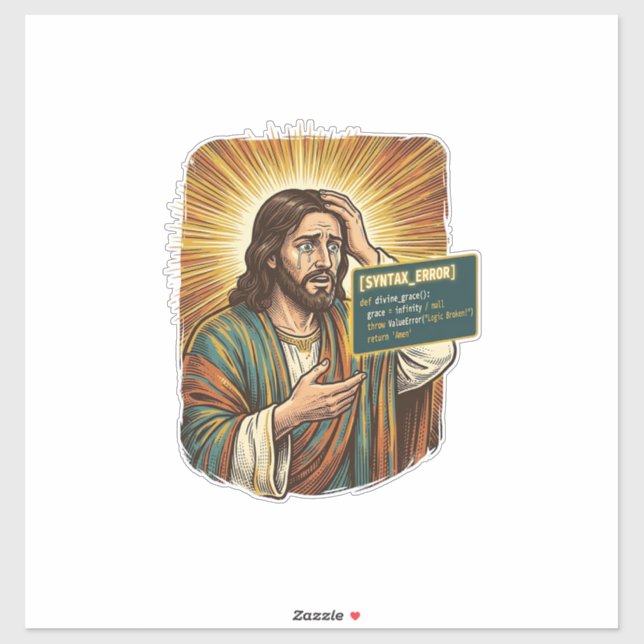 Sticker Jésus pleurant Erreur de syntaxe Codage Programmeu (Feuille)