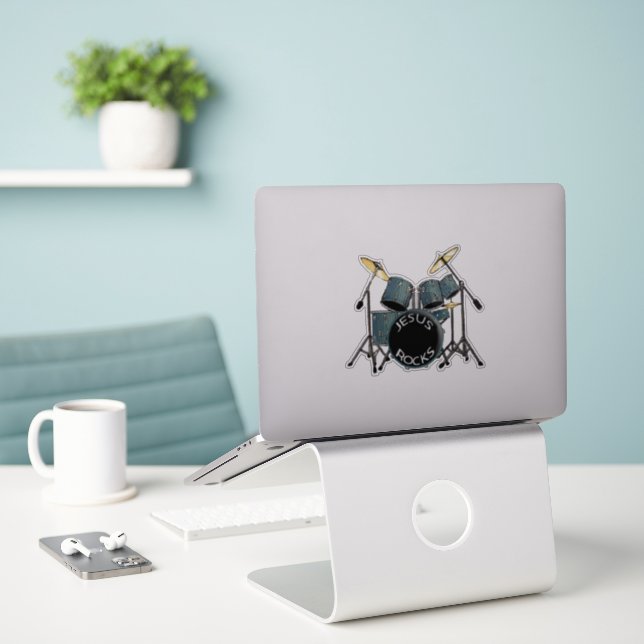 Sticker Jesus Rocks - batteur (Ordinateur portable sur le bureau)