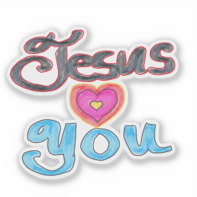 Sticker Jésus vous aime Citation chrétienne Coeur rose (Devant)