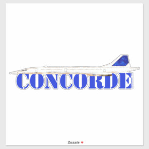 Sticker Jet Concorde emblématique avec typographie bleue a