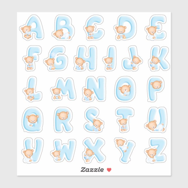 Sticker Jeu d'alphabet d'ours bleu (Feuille)