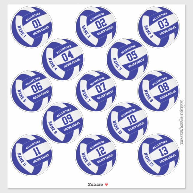 Sticker Jeu de 13 noms de joueur personnalisés volleyball  (Feuille)