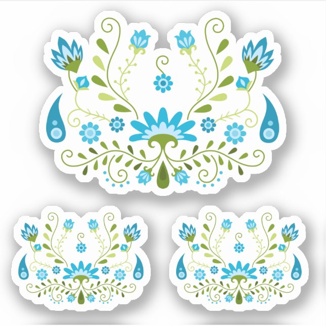 Sticker Jeu de 3 bleu traditionnel mexicain Floral (Devant)