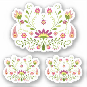 Sticker Jeu de 3 rose traditionnel mexicain floral
