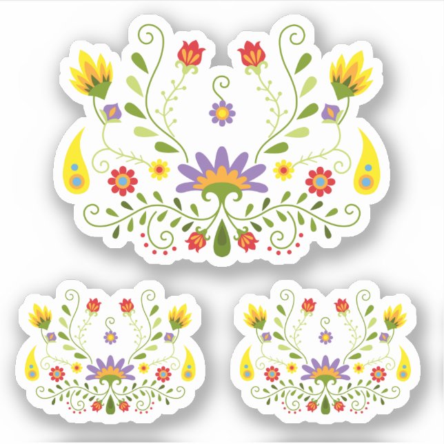 Sticker Jeu de 3 violet traditionnel mexicain Floral (Devant)