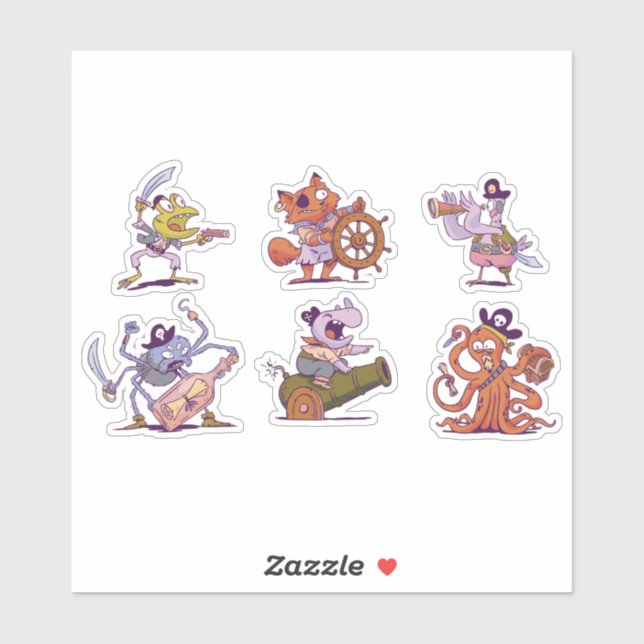 STICKER JEU DE CARACTÈRES DE PIARTES DE CARTOON FUNNY (Feuille)
