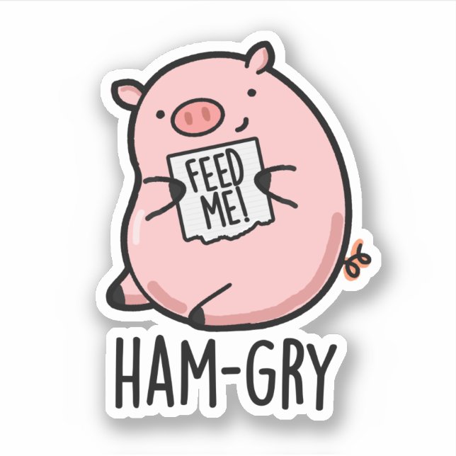 Sticker Jeu de cochon animal amusant qui a faim de jambon (Devant)