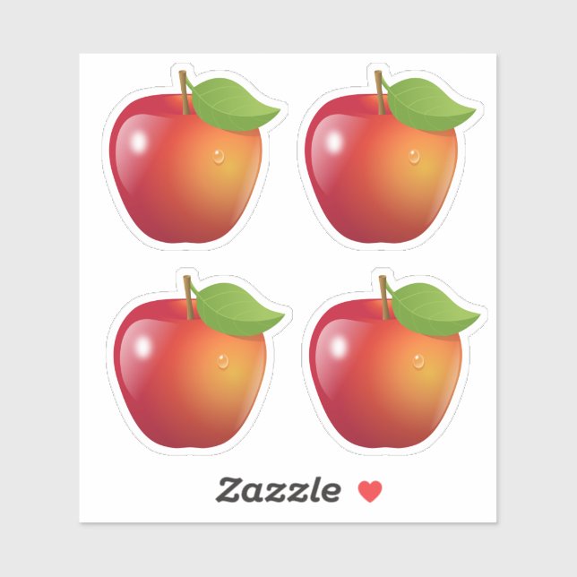 Sticker Jeu de pomme rouge doux de 4 (Feuille)