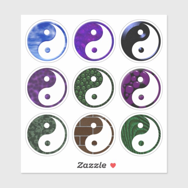 Sticker Jeu de symboles Yin Yang bleu violet texturé Jeu d (Feuille)