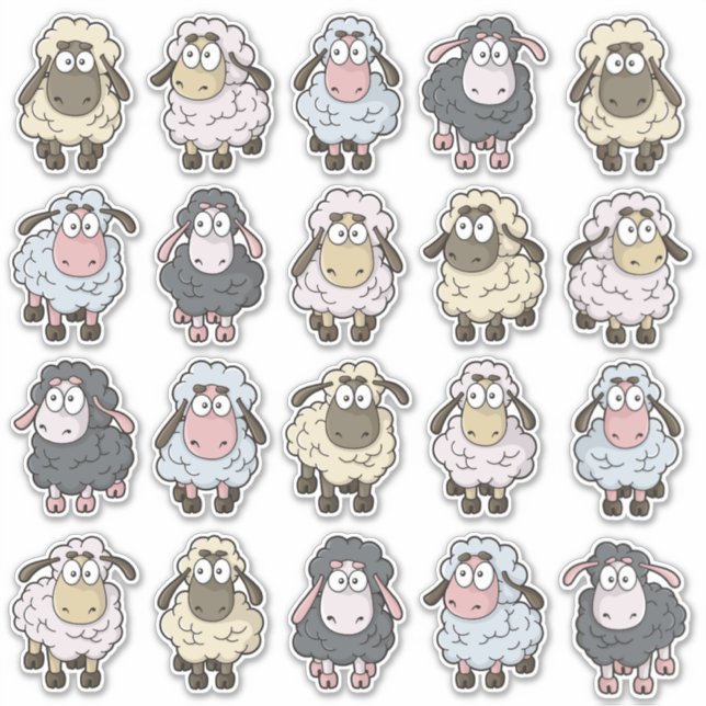 Sticker Jeu d'icônes de dessin mouton (Devant)
