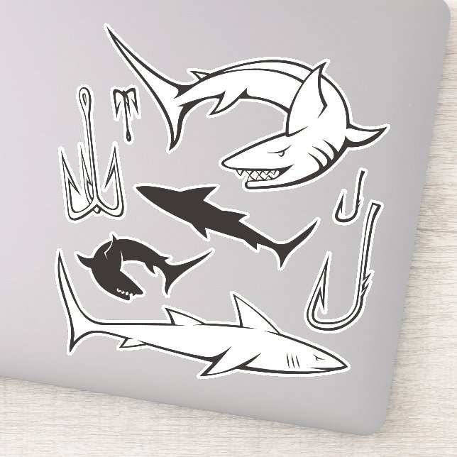 Sticker Jeu d'icônes Requins et crochets (Détail)