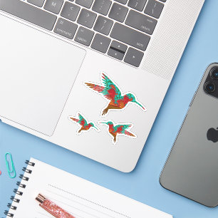 Sticker Jeu turquoise d'oiseaux chanteurs fractés orange e
