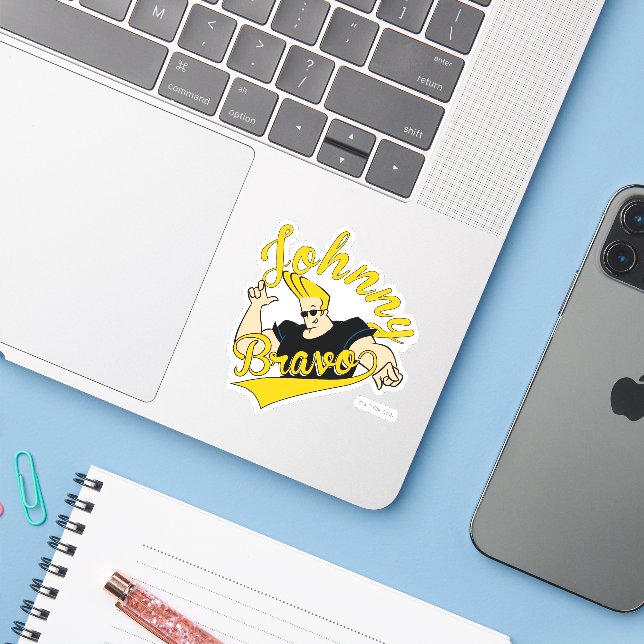 Sticker Johnny Bravo Graphisme sportif (Ordinateur portable avec iPhone)