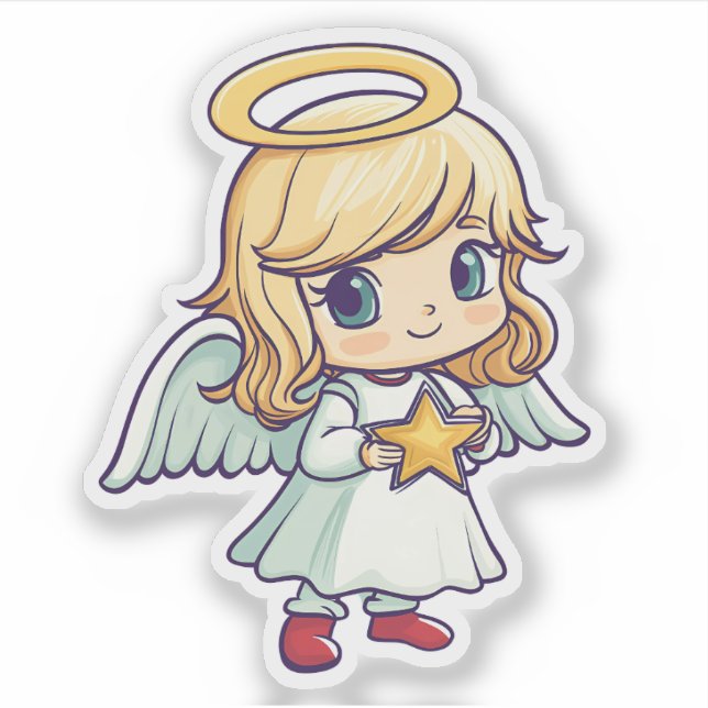 Sticker Joli ange tenant une étoile (Devant)