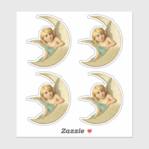 Sticker Joli ange victorien reposant sur la lune coupé