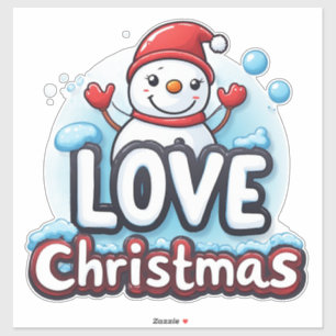 Sticker Joli bonhomme de neige avec chapeau rouge et échar