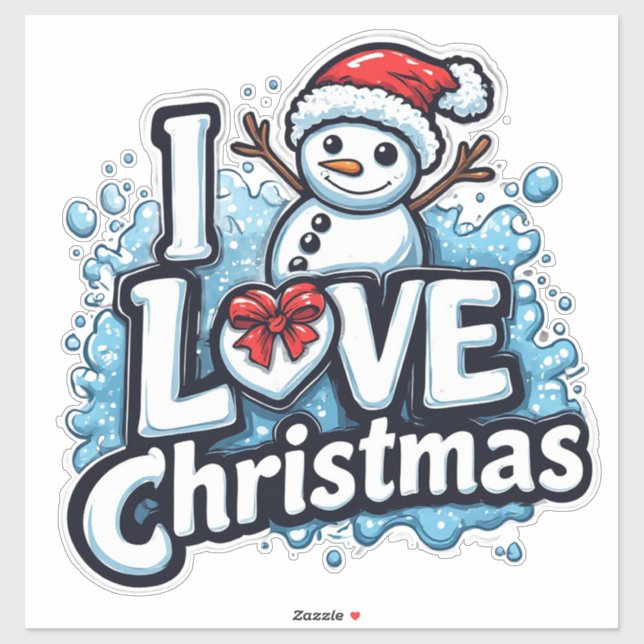 Sticker Joli bonhomme de neige avec chapeau rouge et échar (Feuille)
