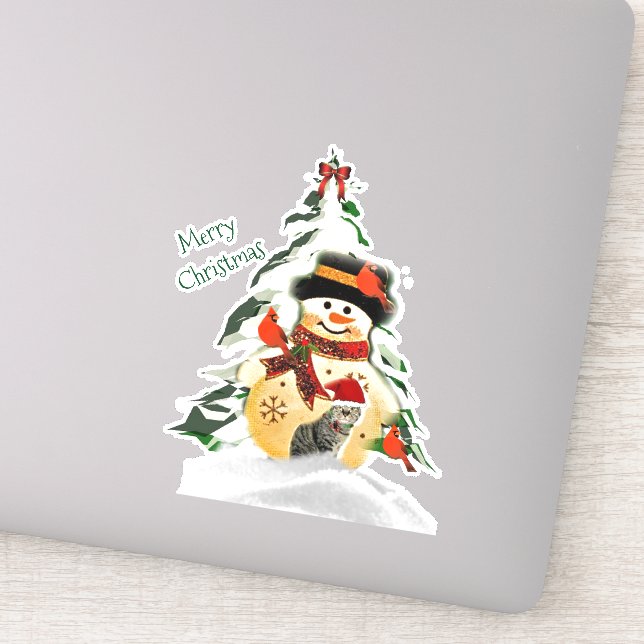 Sticker Joli bonhomme de neige et amis animaux de Noël (Détail)