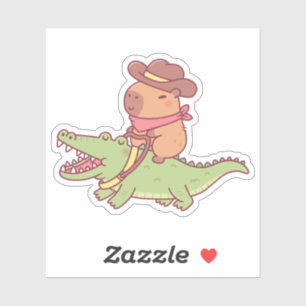 Sticker Joli Capybara Cowboy Cheval sur un Crocodile Drôle