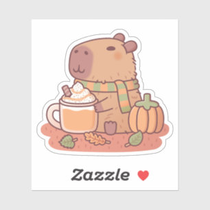 Sticker Joli Capybara Latte aux Épices de Citrouille Saiso