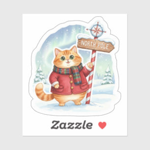 Sticker Joli chat du Pôle Nord en manteau et écharpe Noël 