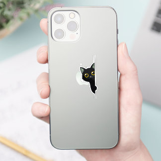 Sticker Joli Chat Noir qui Regarde Derrière le Coin | Drôl