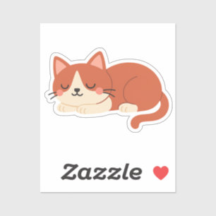 Sticker Joli Chat Rouge et Blanc – Chat Endormi