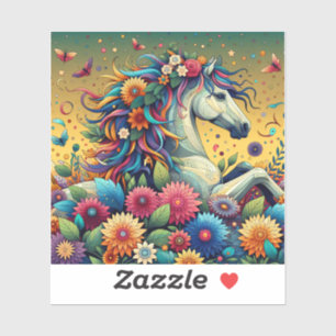 Sticker Joli Cheval Whimsical en Fleurs Colorées