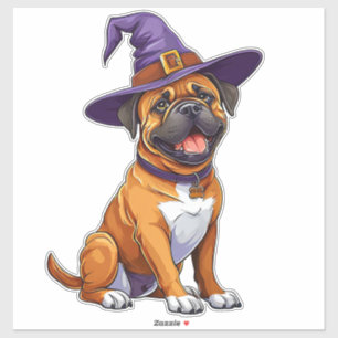 Sticker Joli chien Boxer portant un chapeau de sorcier d'H
