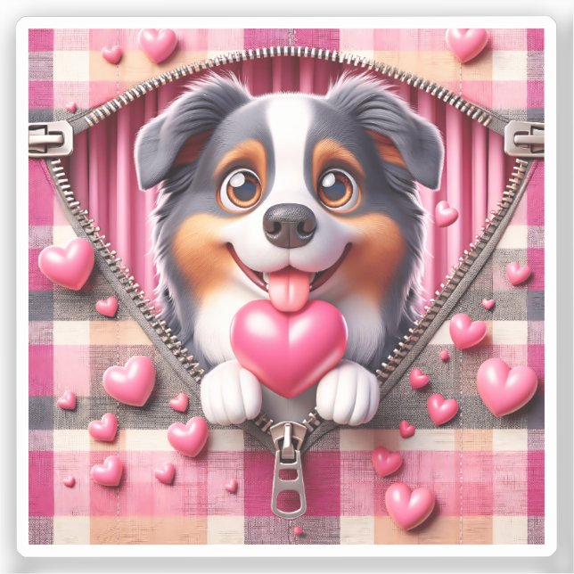 Sticker Joli chiot 3D dans un Arrière - plan rose et blanc (Recto)