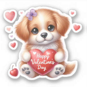Sticker Joli chiot coeurs Bonne Saint-Valentin