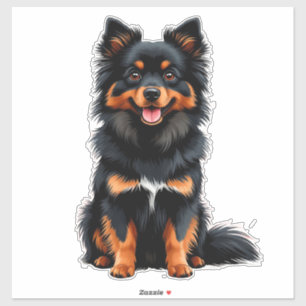 Sticker Joli chiot Pomeranian noir et feu