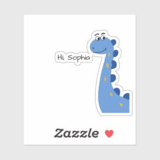 Sticker Joli Dinosaure Bleu - Nom personnalisé Sophia