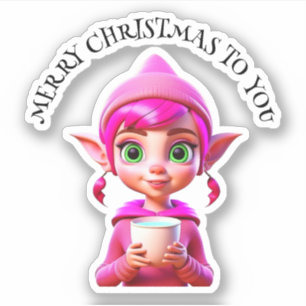 Sticker Joli Elfe Rose avec Café ou Coco Noël