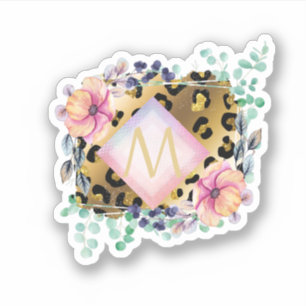 Sticker Joli Empreinte de léopard or rose rose  Monogramme