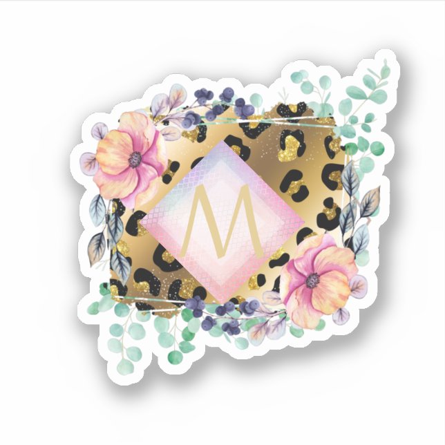 Sticker Joli Empreinte de léopard or rose rose  Monogramme (Devant)