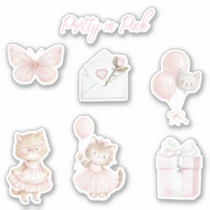 Sticker Joli en rose chats ballons papillon