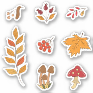 Sticker Joli ensemble d'autocollants plante et feuille d'a